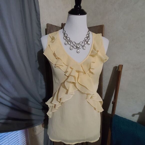Maurices Sheer Pale Yellow Ruffle Shirt - Picture 1 of 4